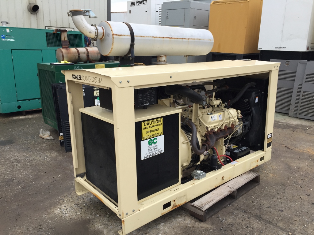 80 kW 2000 Kohler Generator Set, Natural Gas, Low Hours, F.O.B