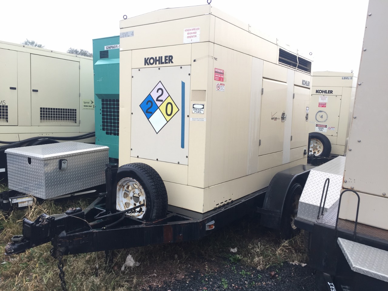 55 kW Kohler Generator Set, Tandem Axle Trailer, Sound Attenuated
