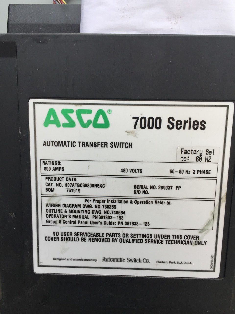 2005 Asco 7000 Series Automatic Transfer Switch