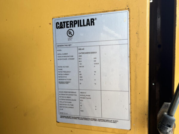 __60 kW CAT Generator with Sound Attenuated Enclosure and Base Fuel Tank, Year - 2006, 766 Hours - Image 10