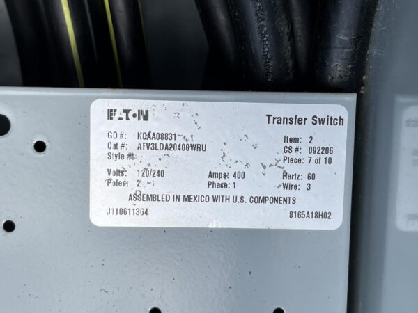 Eaton 400 Amp Transfer Switch, 120/240 volts, 1 Phase, 3 Wire, Type 3R Enclosure - Image 15