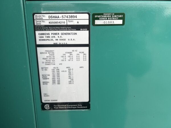 _150 kW Portable Onan/Cummins GenSet, with Voltage Selector Switch, 1337 Hours, Year - 2005, US EPA Tier 3 Pre Emission - Image 11