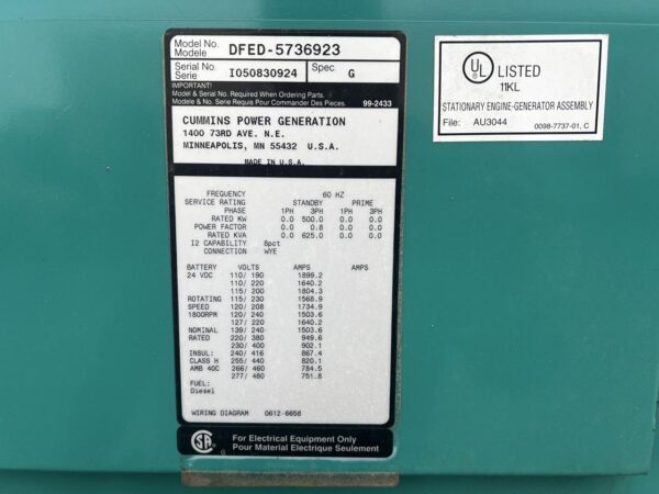 _500 kW Cummins/Onan Generator, with Enclosure, KTA 19 G4 Cummins Engine, Year - 2005, 534 Hours - Image 14