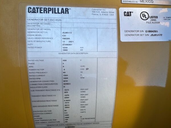 1000 kW C32 CAT Gen Set, Open Sid Model, Year - 2021, 35 Hours since new - Image 17