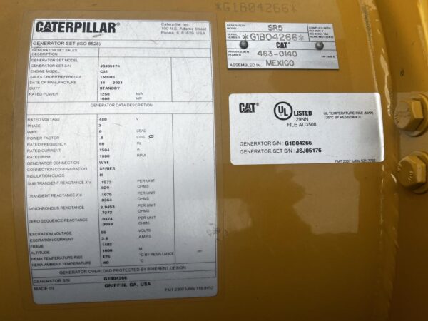 1000 kW Cat C32 Gen Set, Open Skid, Year - 2021, 27 Hours since new, US EPA Tier 2 Pre Emission Engine - Image 15