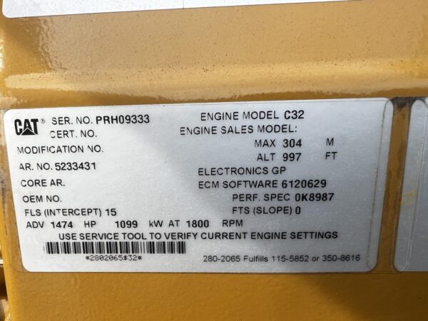 1000 kW Cat C32 Gen Set, Open Skid, Year - 2021, 27 Hours since new, US EPA Tier 2 Pre Emission Engine - Image 10