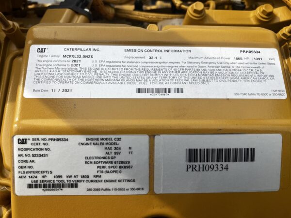 1000 kW Cat Gen Set, C32, US EPA Tier 2 Pre Emission Engine,  Open Skid, Year - 2021, 25 Hours since new - Image 11