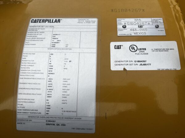 1000 kW Cat Gen Set, C32, US EPA Tier 2 Pre Emission Engine,  Open Skid, Year - 2021, 25 Hours since new - Image 17