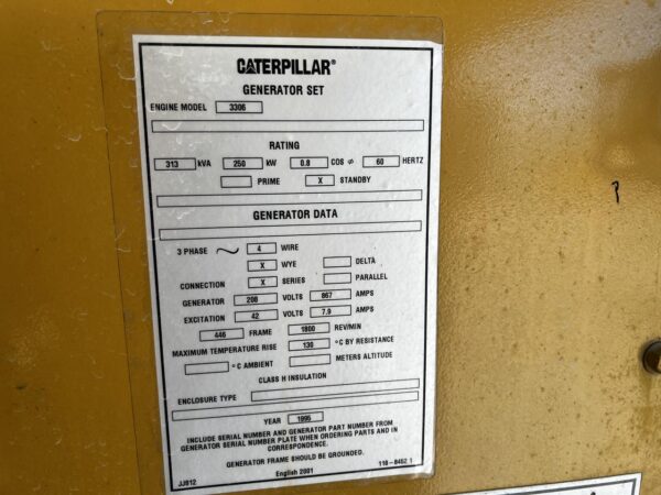 _250 kW Caterpillar Gen Set, With Enclosure and Base Fuel Tank,3306 CAT Engine, Year - 1995, 1529 Hours - Image 14