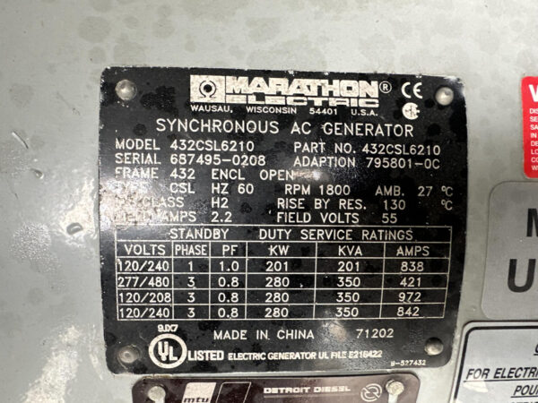 _275 kW MTU Generator, with Enclosure, 9 Liter John Deere Engine, 142 Hours, US EPA Tier 3 Pre Emission - Image 16
