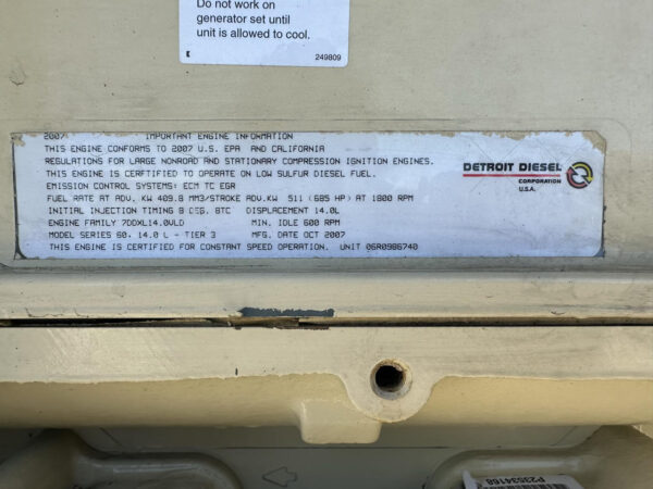 _300 kW Kohler Generator, S60 14 Liter Detroit Diesel Engine, Year - 2007, 129 Hours, US EPA Tier 3 Pre Emission Engine - Image 18