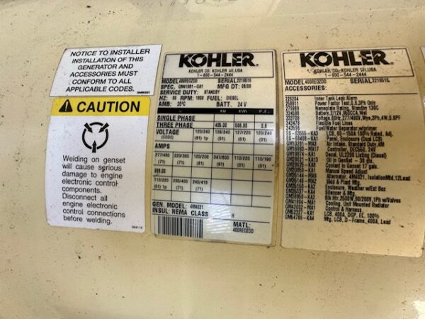 _405 kW Kohler Generator, with Enclosure and Base Fuel Tank, 14 Liter Series 60 Detroit Diesel Engine, Year - 2008, 189 Hours, US EPA Tier 3 Pre Emission Engine - Image 20
