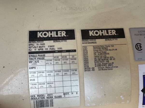 _410 Kohler Generator, 14 Liter Series 60 Detroit Diesel, Enclosed, with Base Fuel Tank, 367 Hours - Image 19