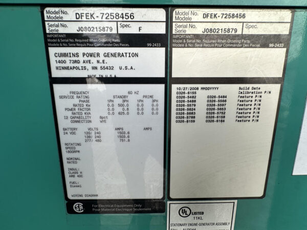 _500 kW Cummins/Onan Gen Set, with Enclosure and Base Fuel Tank, Year - 2008, 59 Hours, US EPA Tier 2 Pre Emissions - Image 18