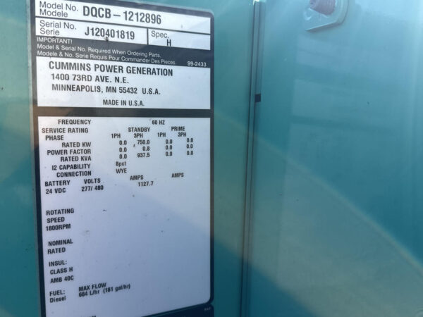 _750 kW Cummins/Onan Gen Set, QSK23 Cummins Engine, Year - 2012, 169 Hours, US EPA Tier 2 Pre Emission - Image 15
