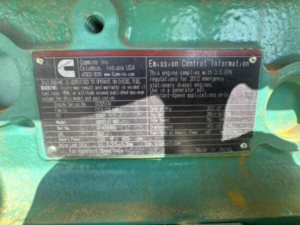 _750 kW Cummins/Onan Gen Set, QSK23 Cummins Engine, Year - 2012, 169 Hours, US EPA Tier 2 Pre Emission - Image 8