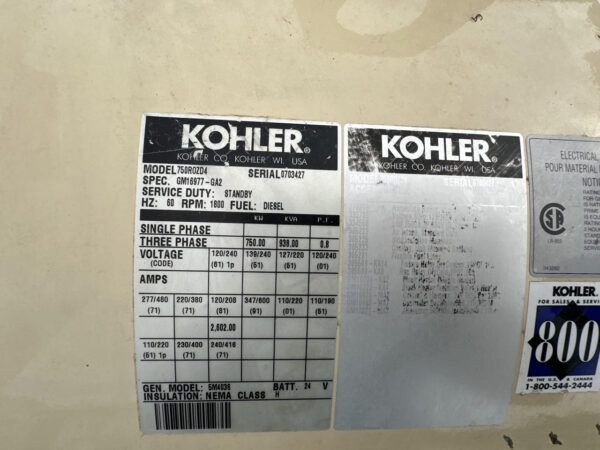 _750 kW Kohler Generator, Series 2000 MTU DDet Engine, Year - 2001, 886 Hours, Open Skid - Image 11