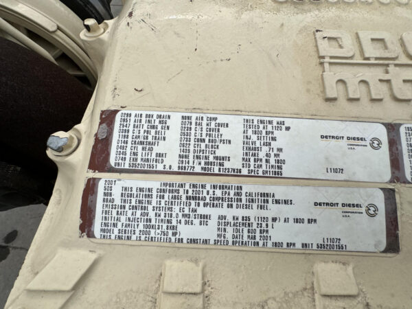 _750 kW Kohler Generator, Series 2000 MTU DDet Engine, Year - 2001, 886 Hours, Open Skid - Image 12