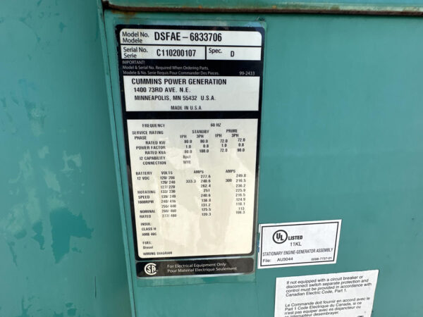 __80 kW Cummins/Onan Gen Set, with QSB 4.5 Engine, Year - 2017, Hours - 4892, Open skid - Image 15