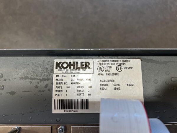 Kohler Automatic Transfer Switch, 100 Amp, Year - 2006, 4 Wires, 3 Phase, Nema 1 Enclosure - Image 8