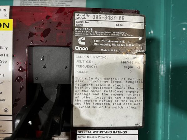 Cummins/Onan Automatic Transfer Switch, 125 Amp, Nema 1 Encl - Image 8