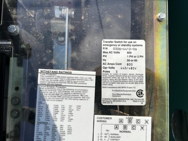 Cummins/Onan Automatic Transfer Switch, 480 Volt, 3 Phase in Nema 1 Enclosure - Image 11