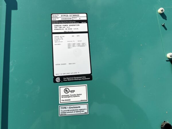 Cummins/Onan Automatic Transfer Switch, 480 Volt, 3 Phase in Nema 1 Enclosure - Image 14
