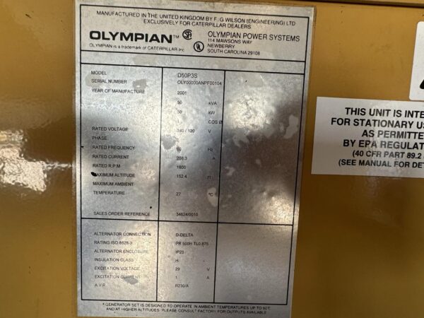 __50 kW Cat/Olympian Generator, C4.4 Perkins Engine, with Enclosure and Tank, Year  -2001, 210 Hours - Image 10
