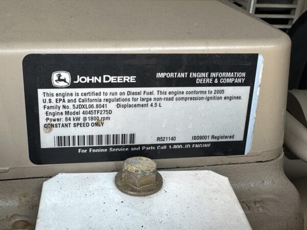 __70 KVA/40 kW  MQ Power Corp. Generator, John Deere Engine, Rental Grade, Year - 2005, 564 Hours - Image 19