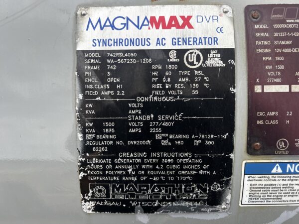 1500 kW Marathon/MTU Gen End Less Than 500 Hours, Year - 2009, 480 Volt - Image 12