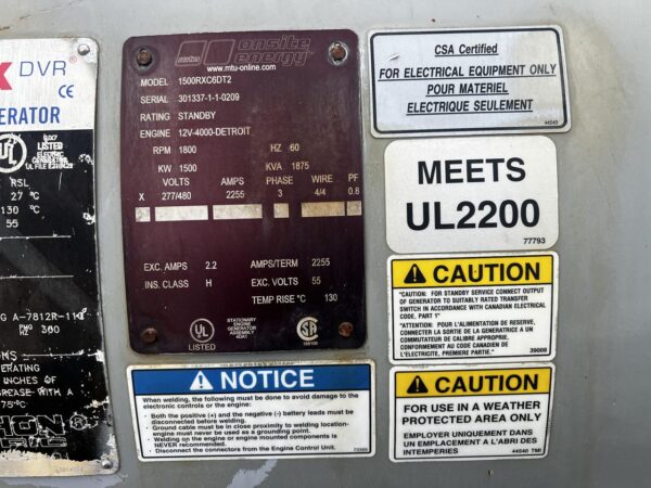 1500 kW Marathon/MTU Gen End Less Than 500 Hours, Year - 2009, 480 Volt - Image 13