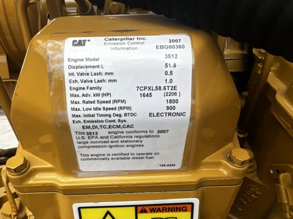 1500 kW 3512C CAT Gen Set , Year - 2008, open skid, 625 Hours, 4160 Volts, US EPA Tier 2 Flex Pre Emissions - Image 11
