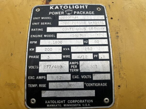 _160 kW Katolight Generator, 7.6 Liter John Deere Engine, 304 Hours - Image 14