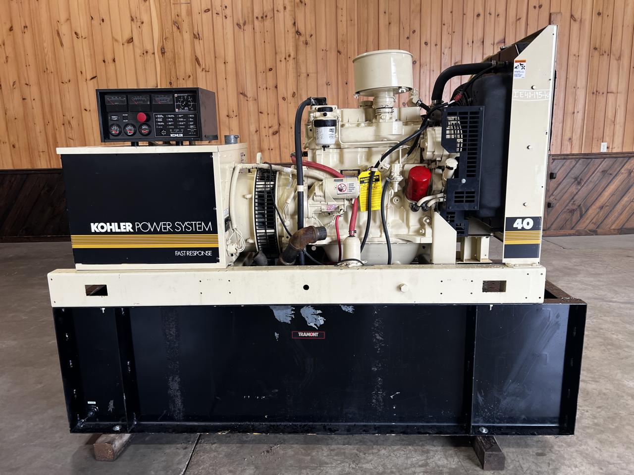 __40 kW Kohler Generator, with Base Tank 3.9 Liter John Deere Engine, Year - 1994, 1929 Hours