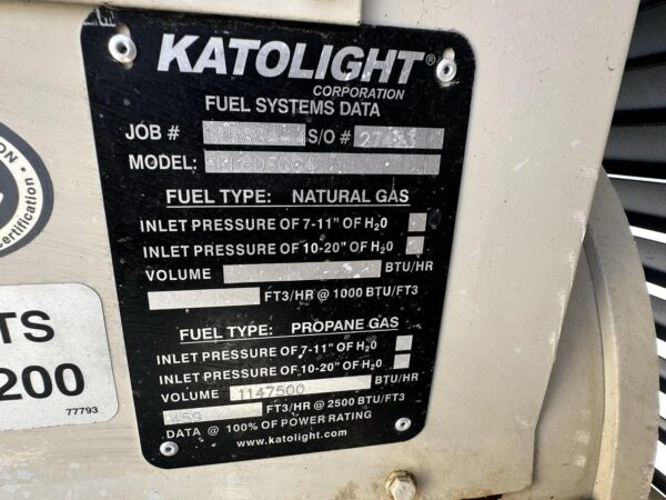 __80 kW 1 PH - 100 kW 3 PH  Katolight Generator, with Enclosure 8.1 Liter PSI Engine, 647 Hours, Natural Gas or Propane - Image 8