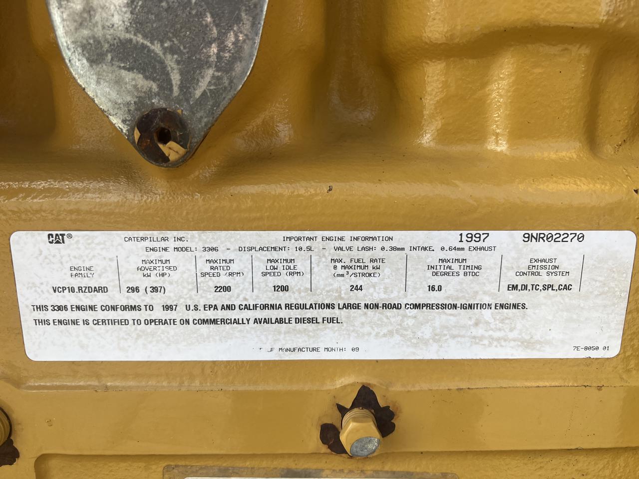 _225 kW Cat 3306 DI Gen Set, Year - 1997, Hours - 7145, Open Skid - Image 9