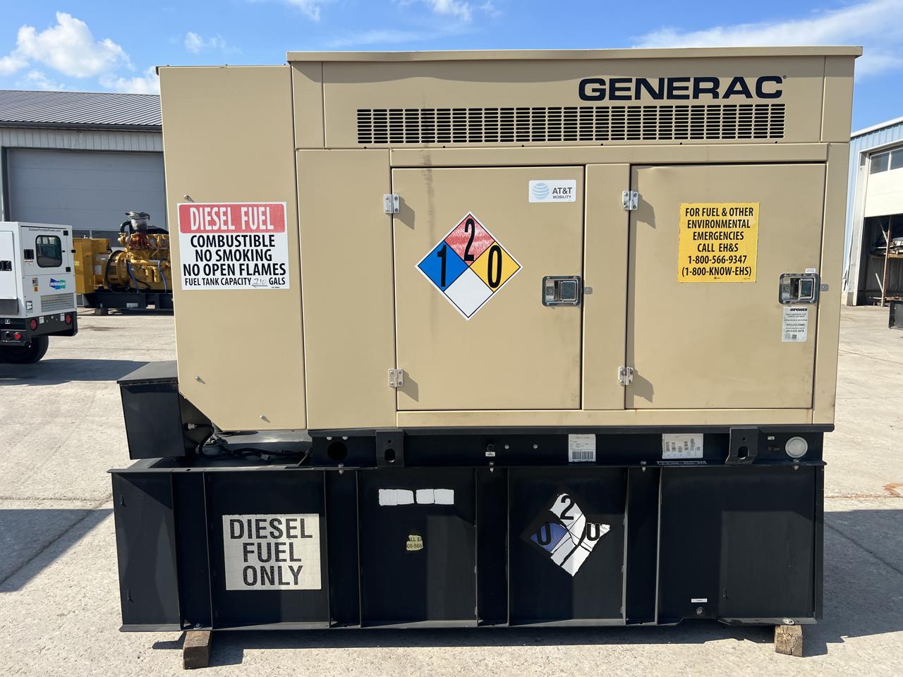 __50 kW Generac GenSet with Sound Attenuated Enclosure and Base Fuel Tank, 2.4 Liter John Deere Engine, Year - 2008, 205 Hours, US EPA Tier 3