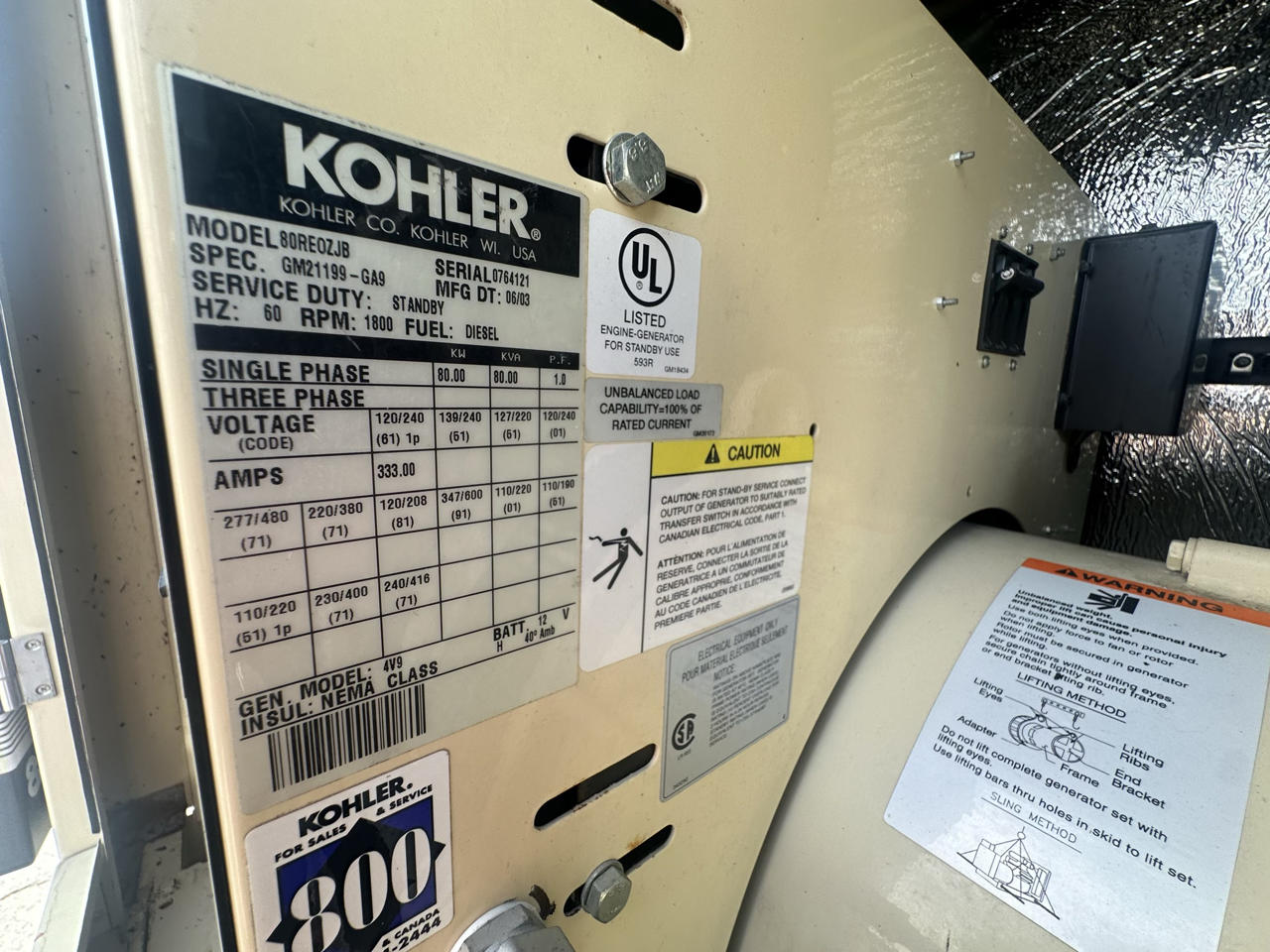 __80 kW Kohler Generator, John Deere Engine, Year - 2003, 1361 Hours - Image 14