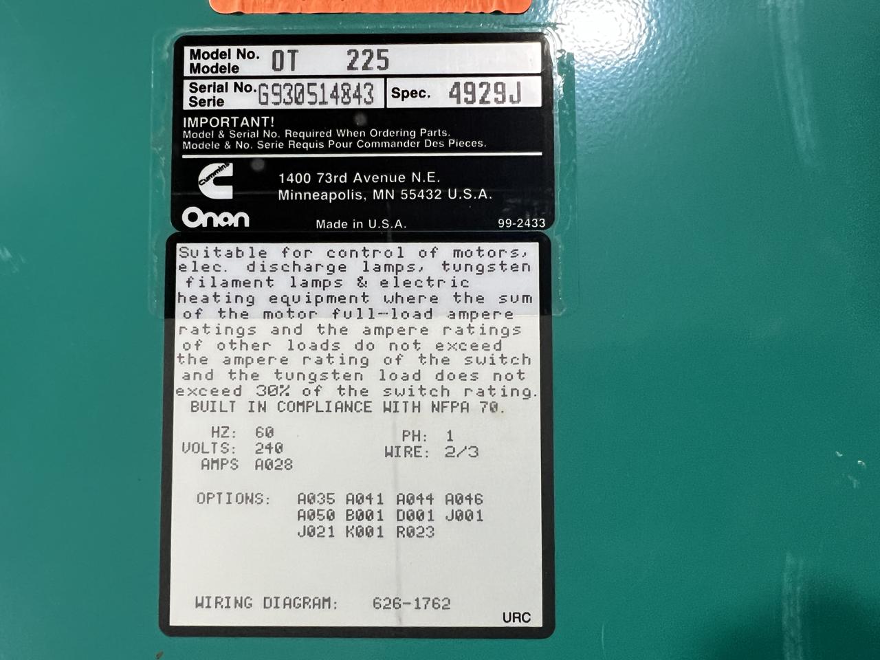 Cummins/Onan Automatic Transfer Switch, 1 Ph, 240 V, Nema 1 - Image 7