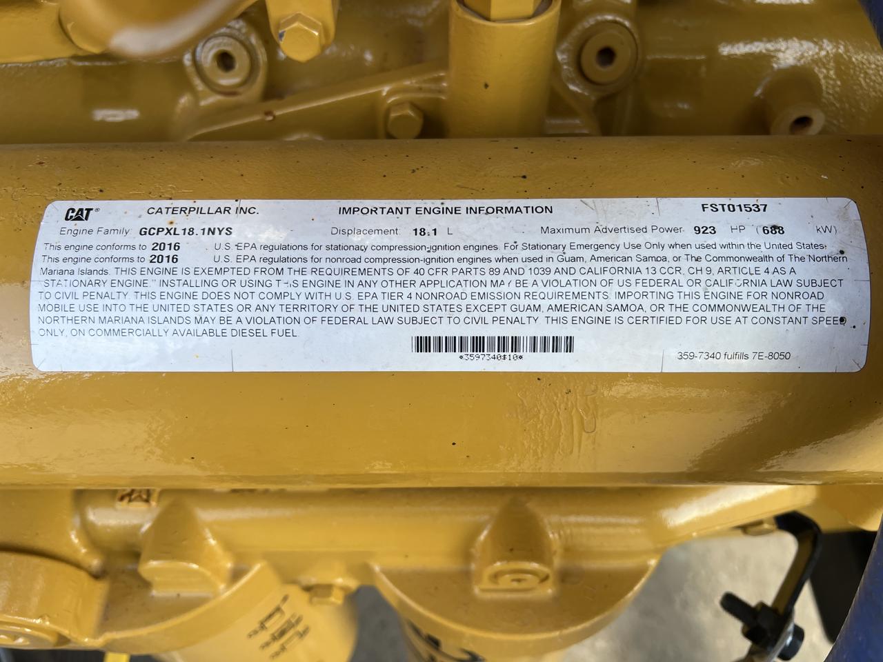 _600 kW C18 CAT Gen Set, Open Skid, Year - 2016, 167 Hours, US EPA Tier 2 Pre Emission Engine - Image 14