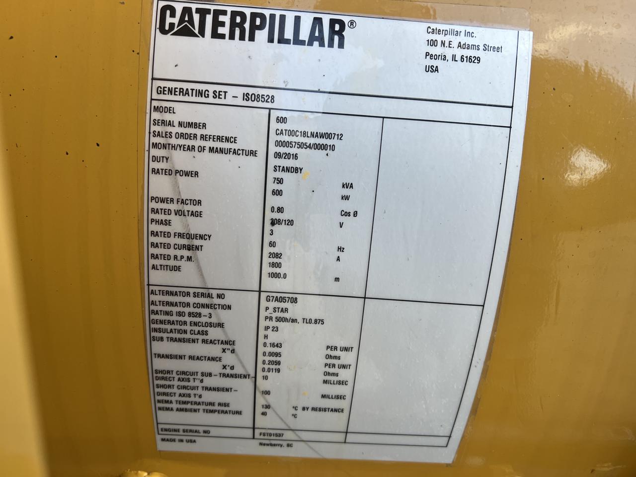_600 kW C18 CAT Gen Set, Open Skid, Year - 2016, 167 Hours, US EPA Tier 2 Pre Emission Engine - Image 9