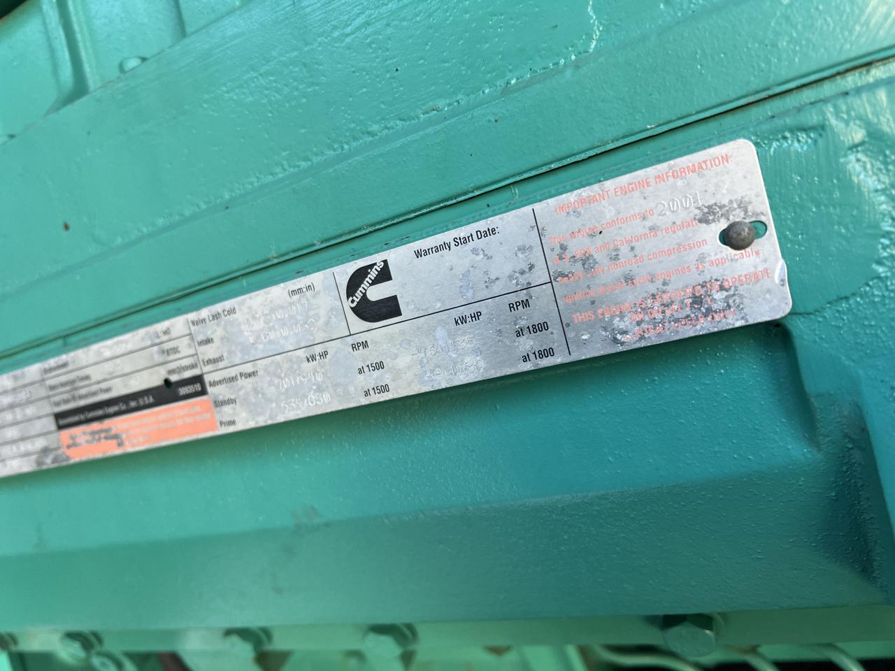 _750 kW Cummins/Onan GenSet, with Enclosure, QST30 Liter Cummins Engine, Year-2001, 1666 Hours - Image 10