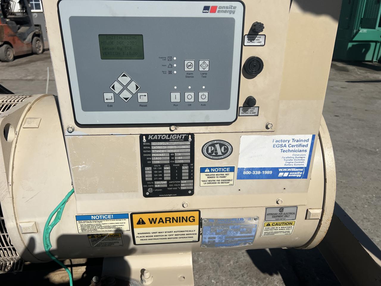 _105 kW Katolight Generator, 6.8 Liter John Deere Engine, 788 Hours, Open Skid - Image 16