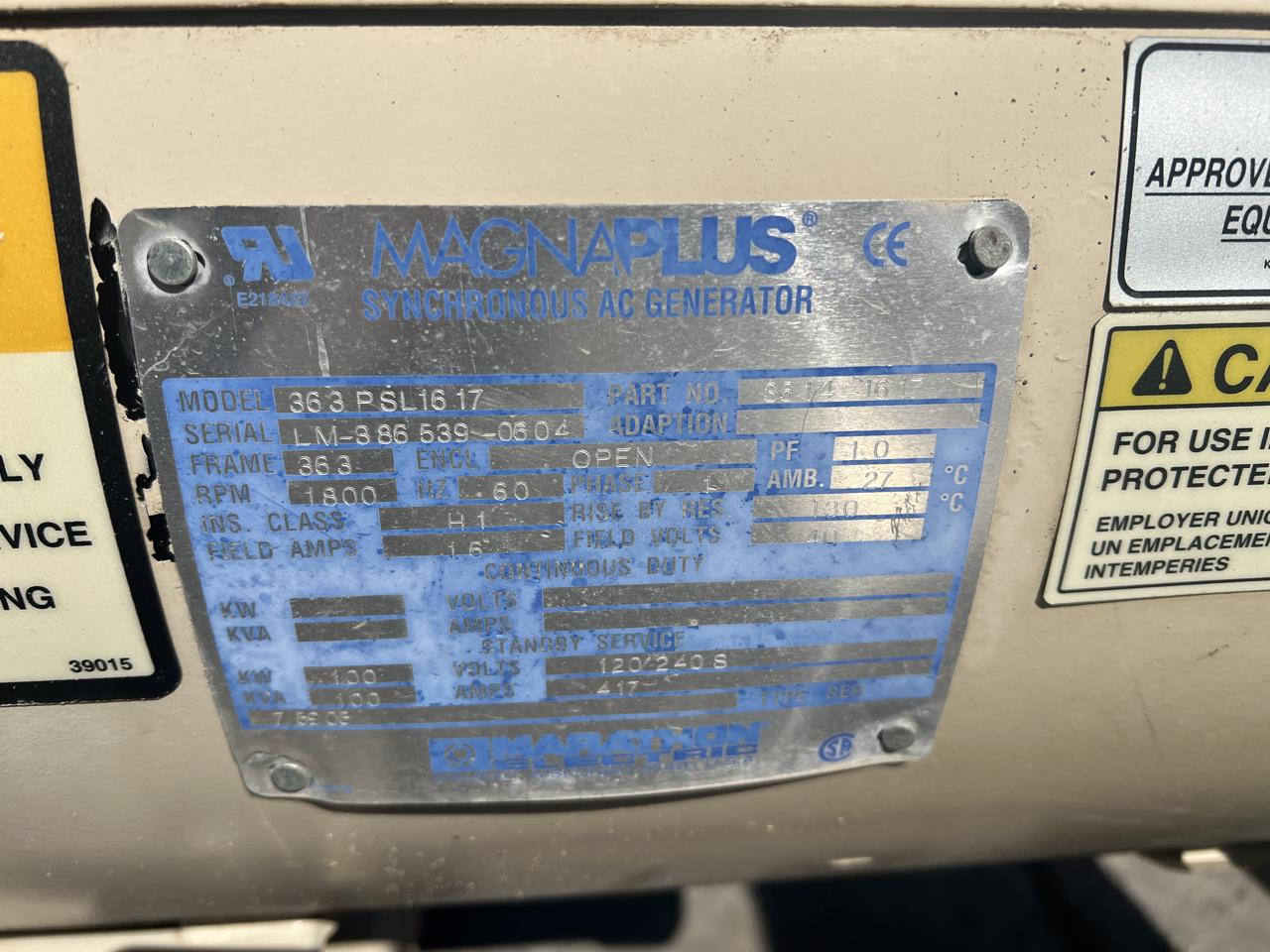 _105 kW Katolight Generator, 6.8 Liter John Deere Engine, 788 Hours, Open Skid - Image 18