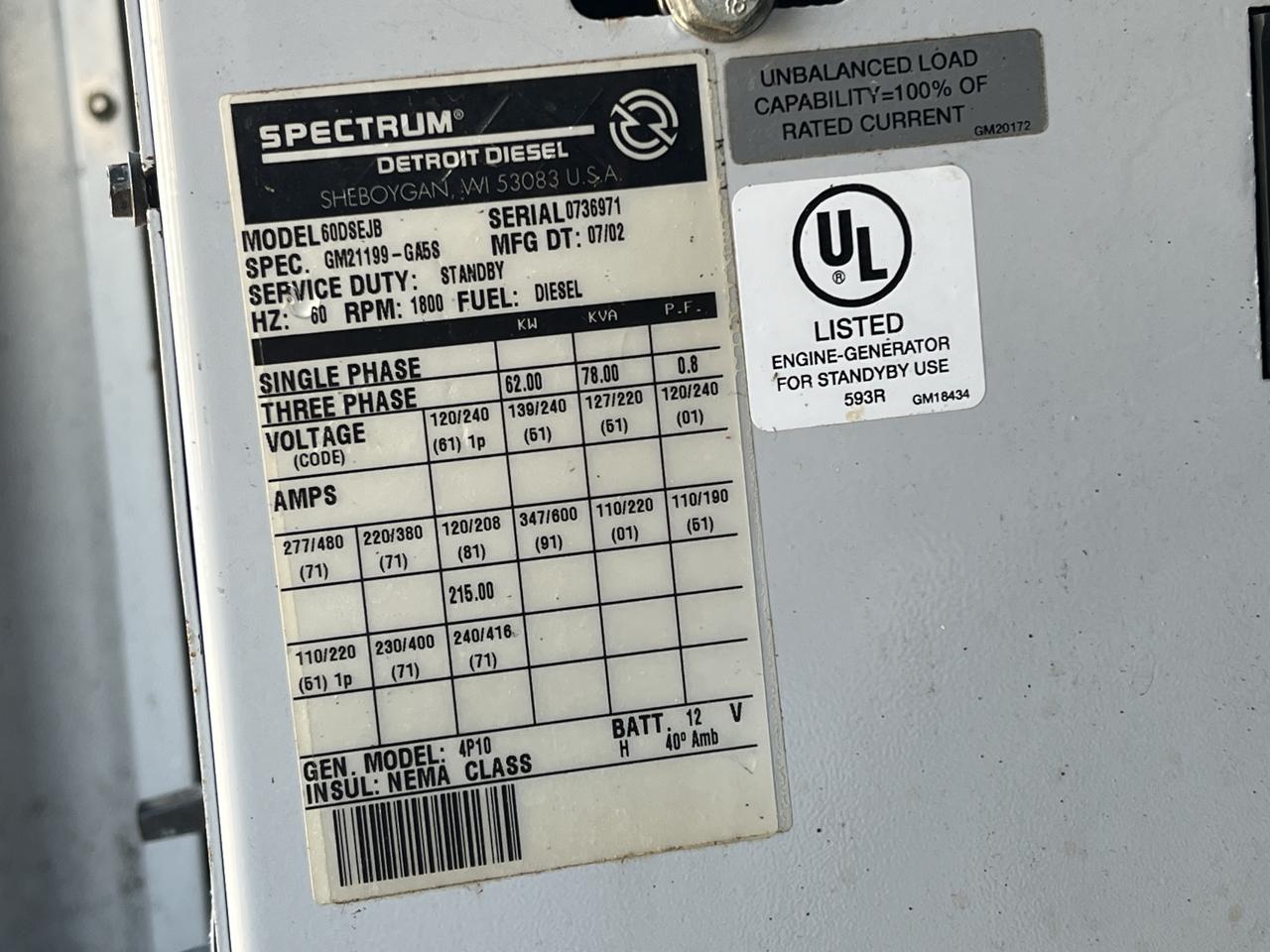 __60 kW Spectrum/Kohler Portal Rental Grade Generator, with Selectable Voltage Switch, 4.5 Liter John Deere Engine, Year - 2002, 137 Hours - Image 13