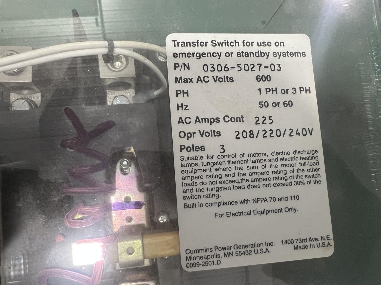 225 A, 240 V, 1 or 3 Phase Automatic Transfer Switch, Nema 3 Enclosure - Image 13