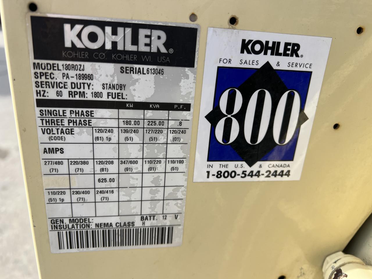 180 kW Kohler Gen End Taken Off 8.1 JD Engine, Load Tested 862 Hours - Image 3