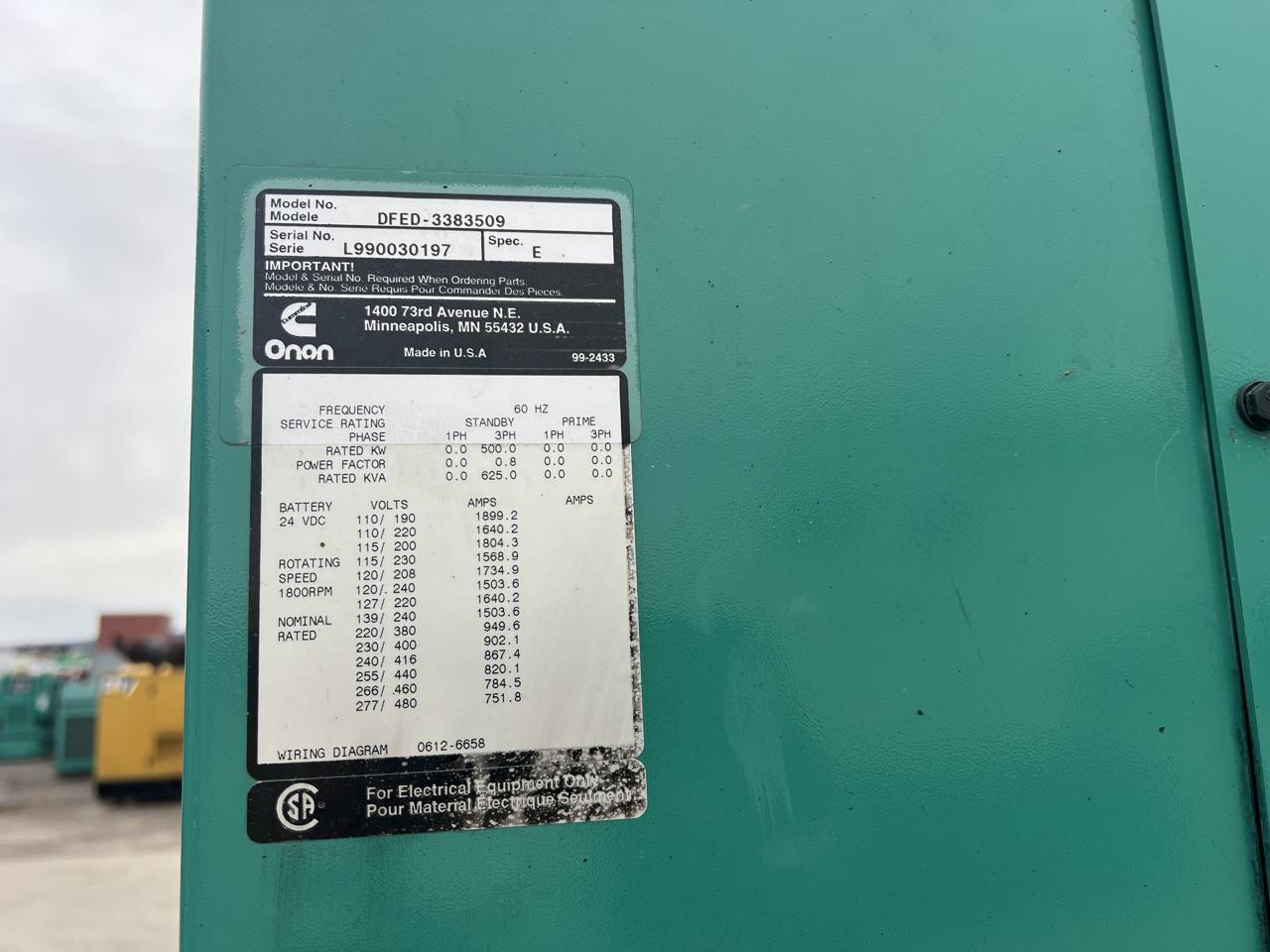 _500 kW Onan/Cummins Generator with Base Fuel Tank, 19 Liter Cummins Engine, Year - 1999 - Image 14