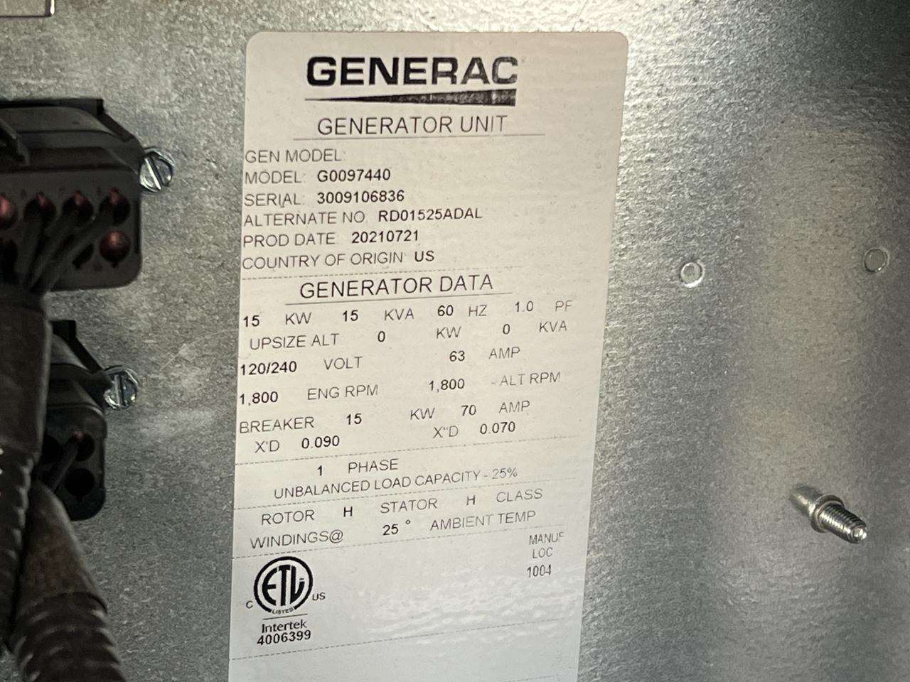 __15 kW Generac Diesel Commerical Genset, Year - 2021, 4 Hours, with Sound Attenuated Enclosure and Base Fuel Tank, US EPA Tier 3 Pre Emission Engine - Image 9
