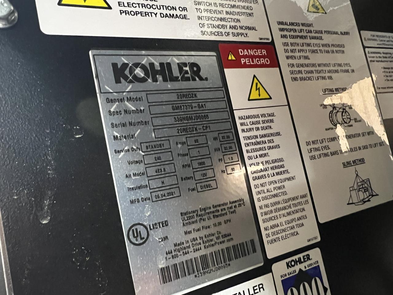 __22 kW Kohler Diesel Gen Set, Sound Attenuated Enclosure and Base Fuel Tank, Year - 2020, 5 Hours, US EPA Tier 3 Pre Emision Engine - Image 14